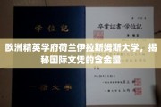 荷兰伊拉斯姆斯大学，解码欧洲顶尖学府的国际文凭价值