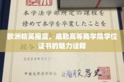 欧洲精英学府威勒商学院，学位证书背后的非凡价值与荣耀