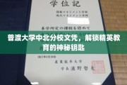 开启普渡中北分校精英之路，解锁未来无限可能文凭！