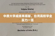 解码中原大学成绩单，一窥台湾高校学术风采